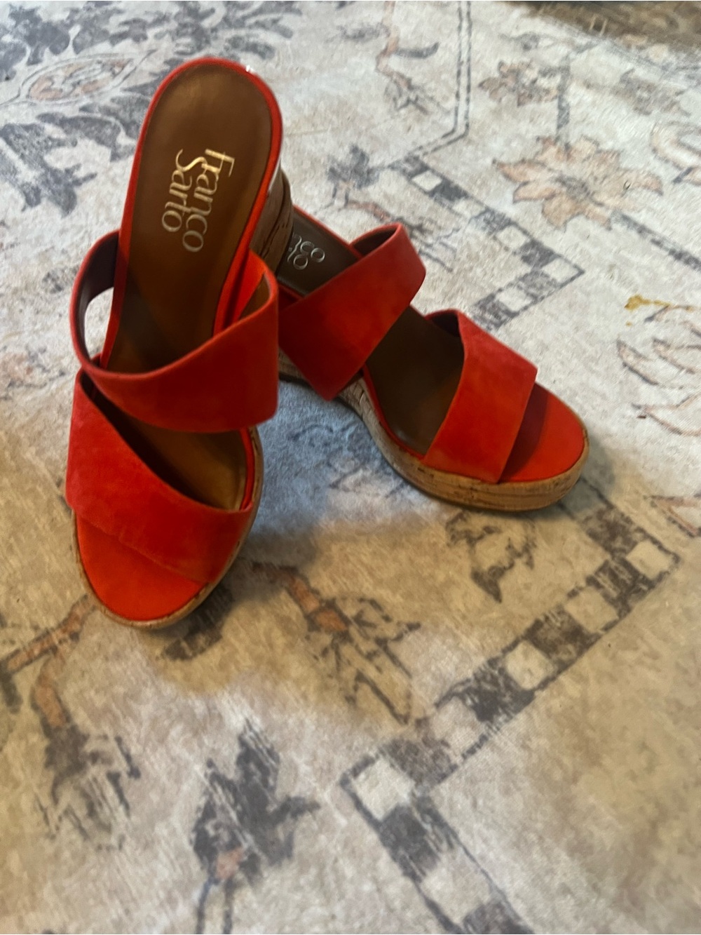 Franco Sarto Red Suede Crossover Wedge Sandals